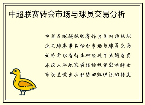 中超联赛转会市场与球员交易分析