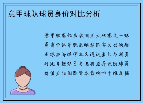 意甲球队球员身价对比分析