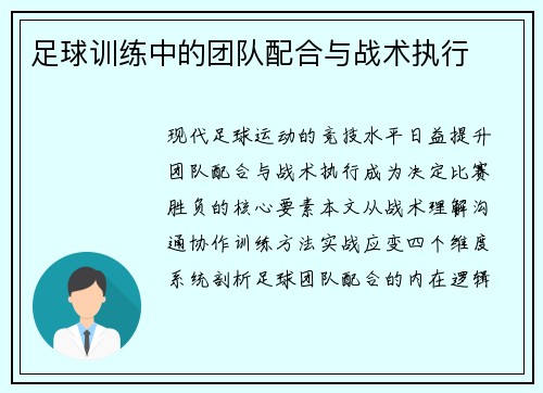 足球训练中的团队配合与战术执行